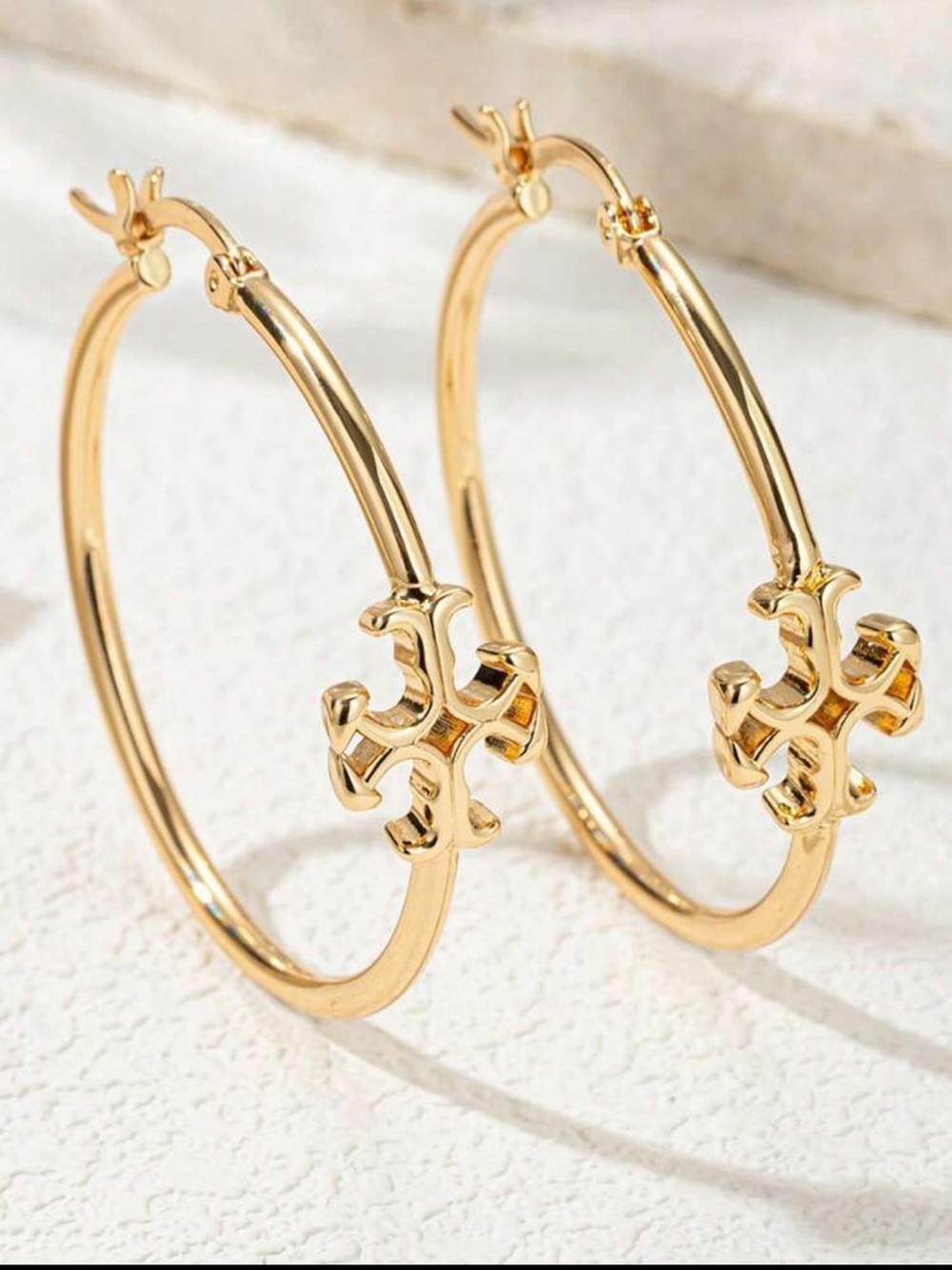 Tory Burch Gold Logo Hoop Earrings